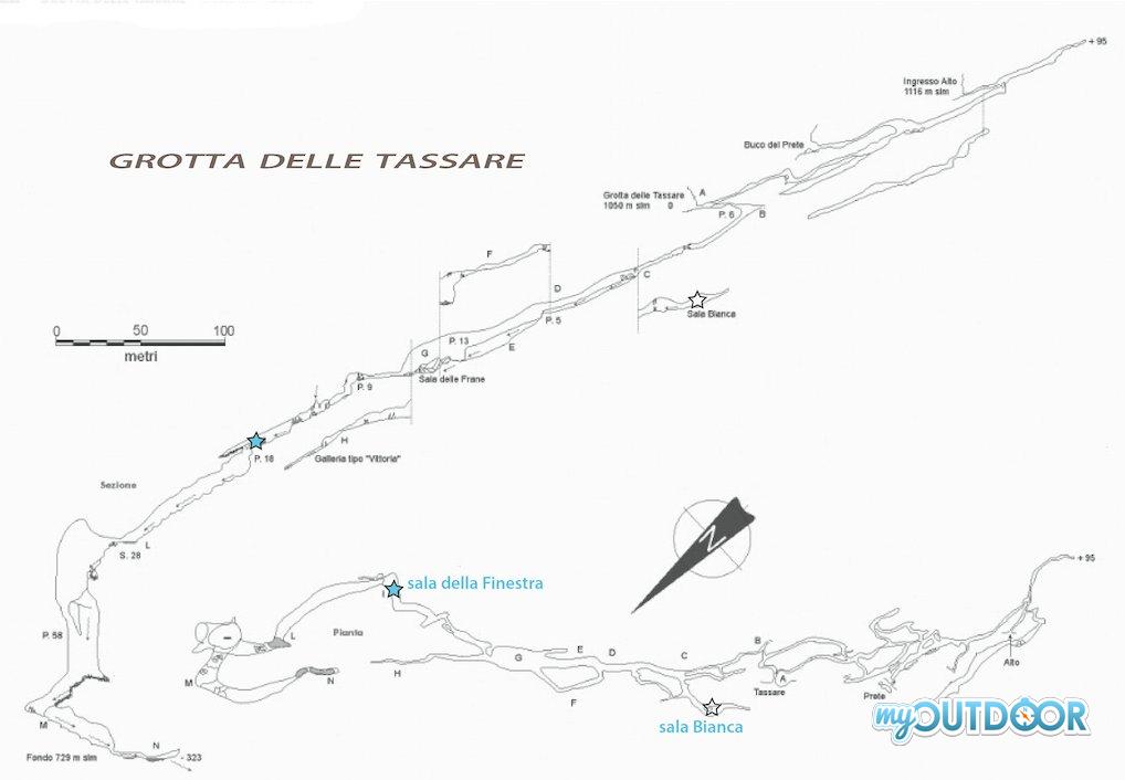Grotta delle Tassare Pianta e Sezione