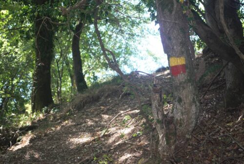 Bivio in salita con i segni giallo-rossi